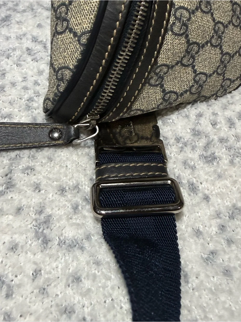 Gucci Brown/Tan GG Canvas Belt Bag with Navy Strap